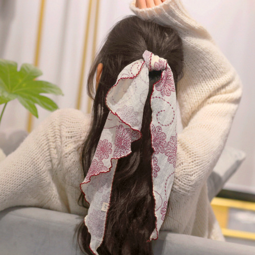 Red Tie Hair Scarf Triangle Women‘s Long Hair Rope Strap Retro French Trending Cute Girl Hair Band Scarf