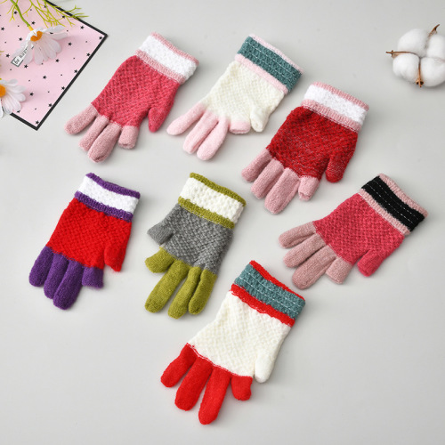 New Student Writing Warm Two-Finger Children‘s Gloves Autumn and Winter Fleece-Lined Thick Outdoor Sports Men and Women 