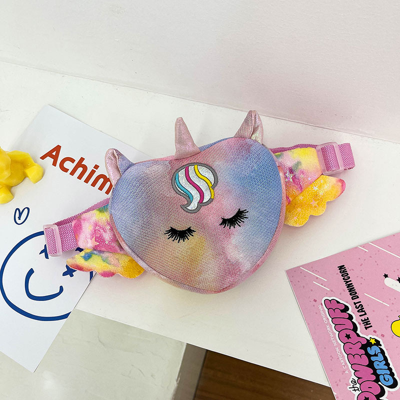 可爱儿童包包小女孩斜挎包新款潮心型独角兽炫彩小胸包小腰包