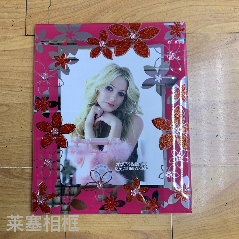 花朵贴纸带钻照片家居装饰礼物客厅工艺品定制各种图案玻璃相框