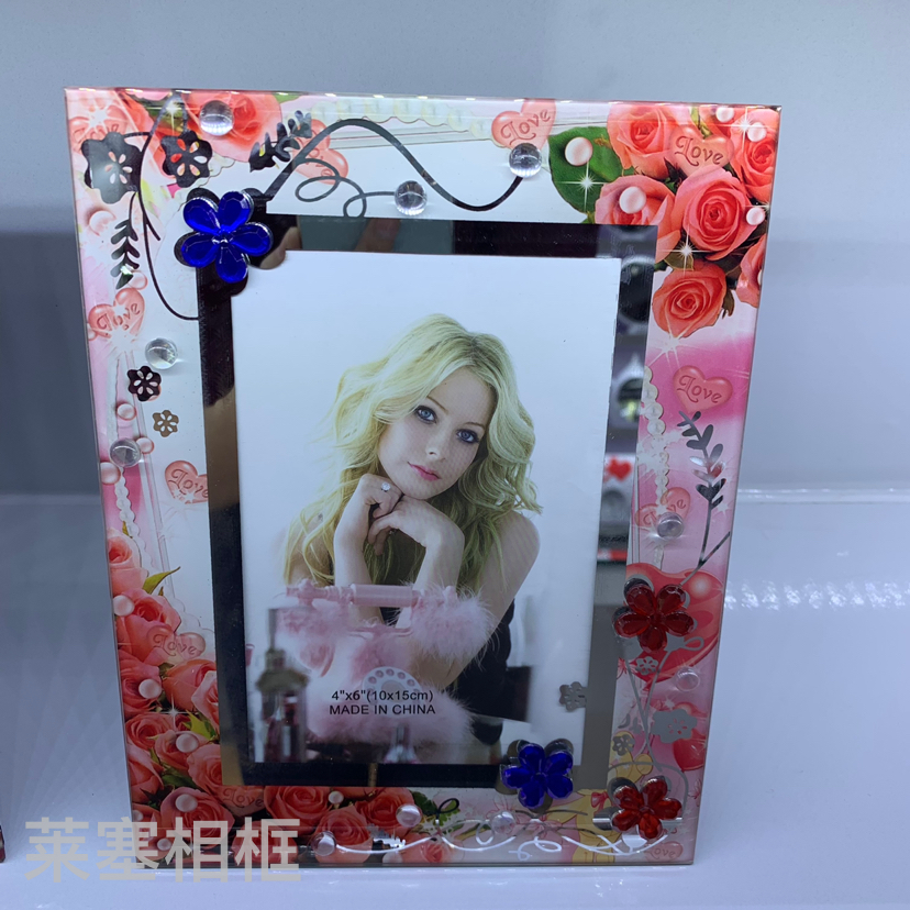 玫瑰贴纸带钻照片家居装饰礼物客厅工艺品定制各种图案玻璃相框
