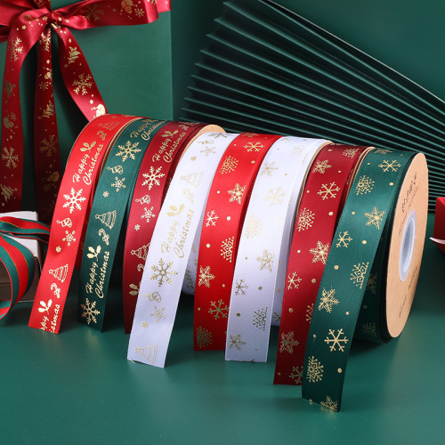 cross-border christmas ribbon bow gilding printing ribbon packaging ribbon jacquard gift box ribbon spot wholesale