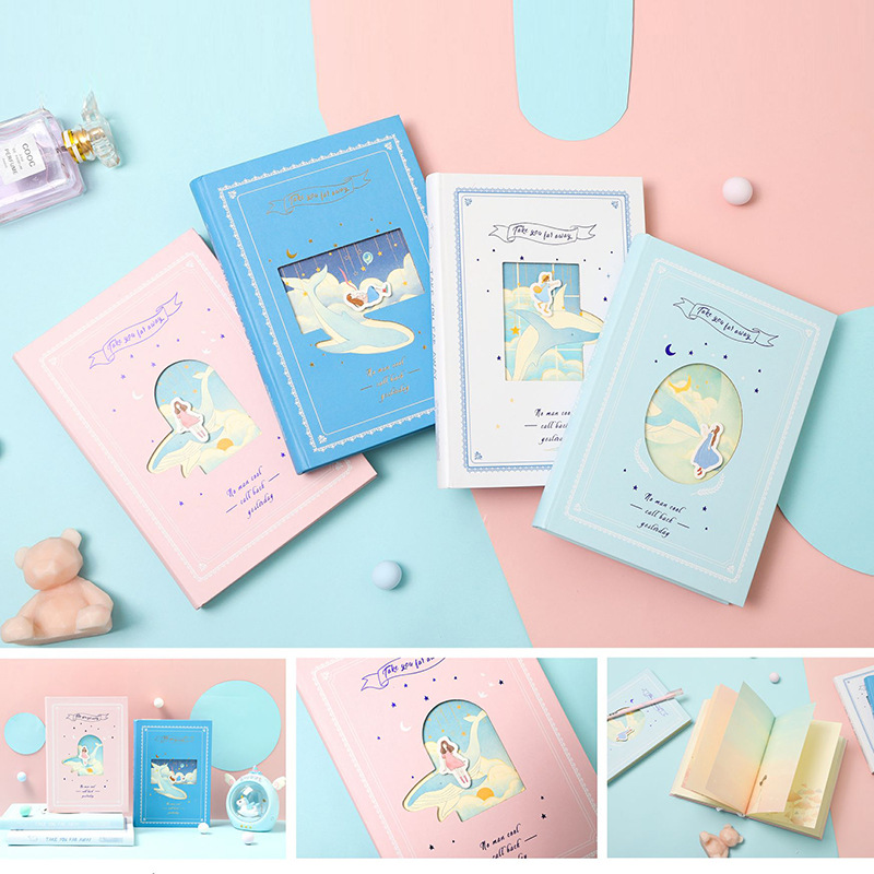 聚嘉文具 逐风飞翔精装日记本创意学生彩页插画笔记本旅行手账本