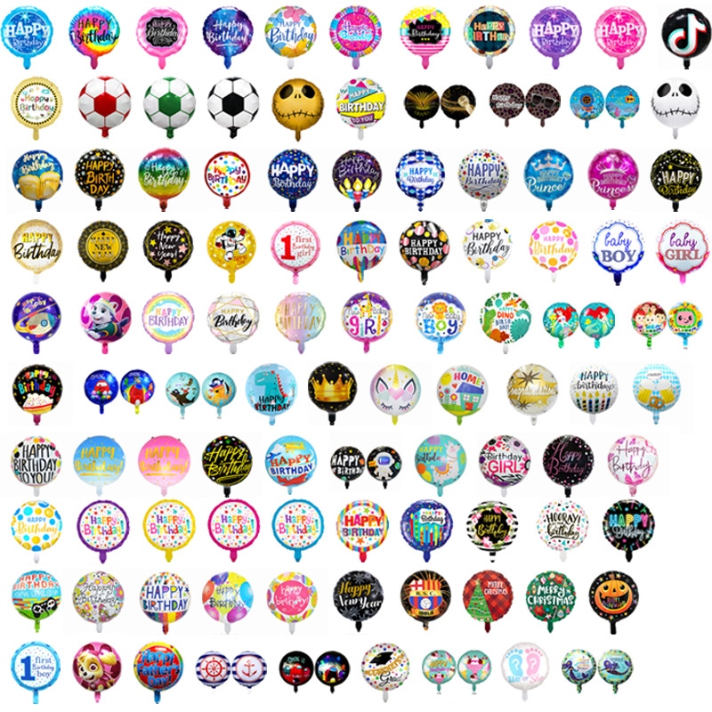 18寸彩色圆球铝箔气球图案铝膜气球批发聚会生日婚礼装饰布置 htt