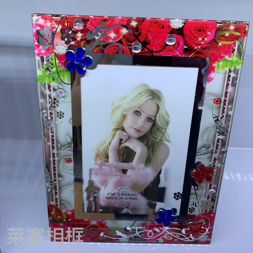 红玫瑰贴纸带钻照片家居装饰礼物客厅工艺品定制各种图案玻璃相框