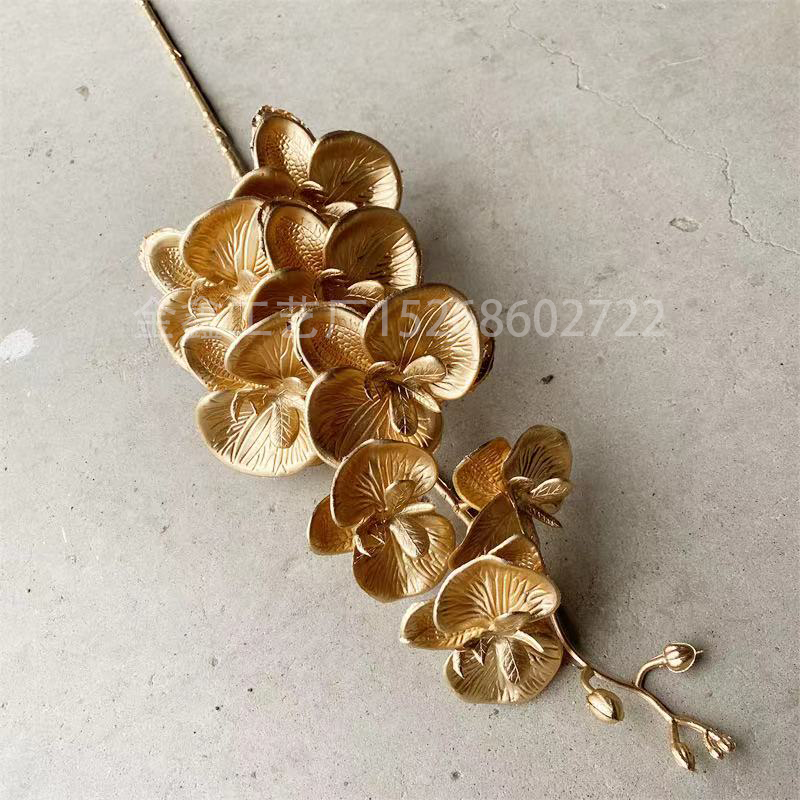 金色蝴蝶兰仿真花金叶子扇叶尤加利叶金莲蓬金豆年宵花卉福桶插花