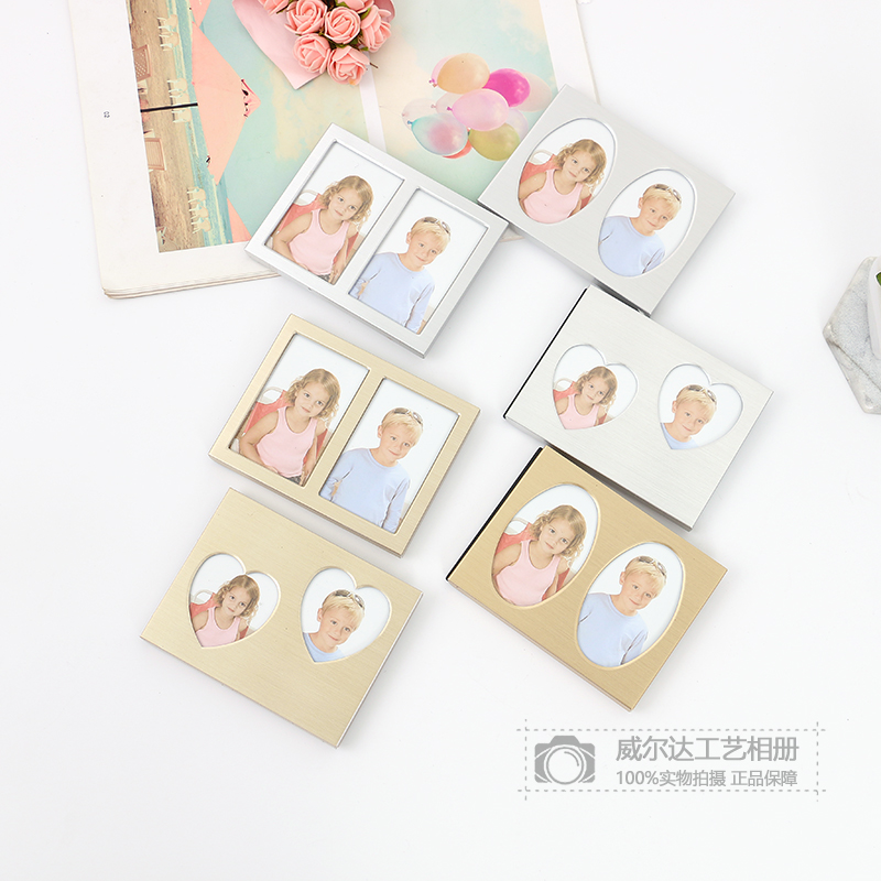 双人金属照相框创意出生照满月照出生证摆台影楼儿童成长纪念相框