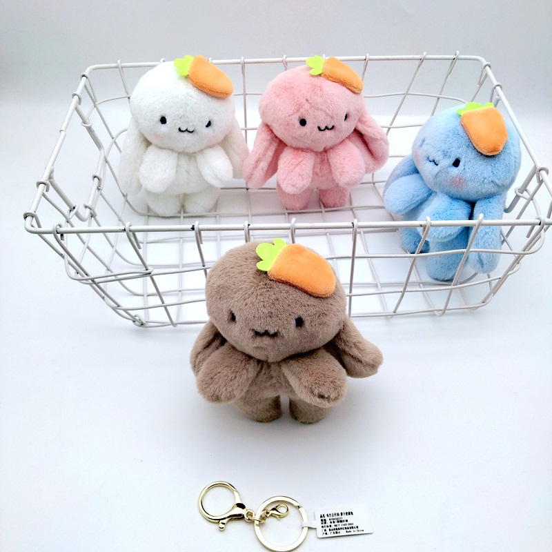 新款卡通小兔子毛绒公仔可爱胡萝卜兔子钥匙扣背包挂件抓机娃娃