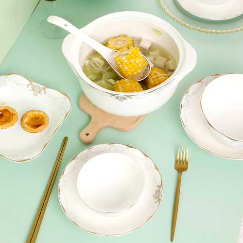gold fashion ceramic tableware bowl plate household ceramic bowl ceramic plate gift hotel supplies