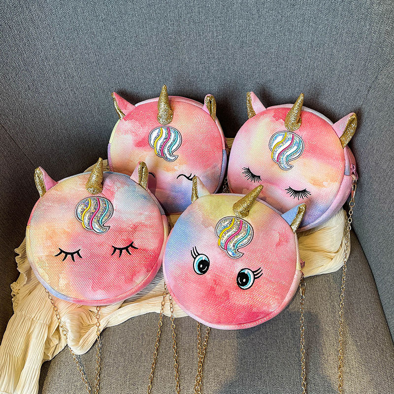 可爱时尚独角兽斜挎小包包女韩版新款潮单肩包出门旅游链条斜挎包