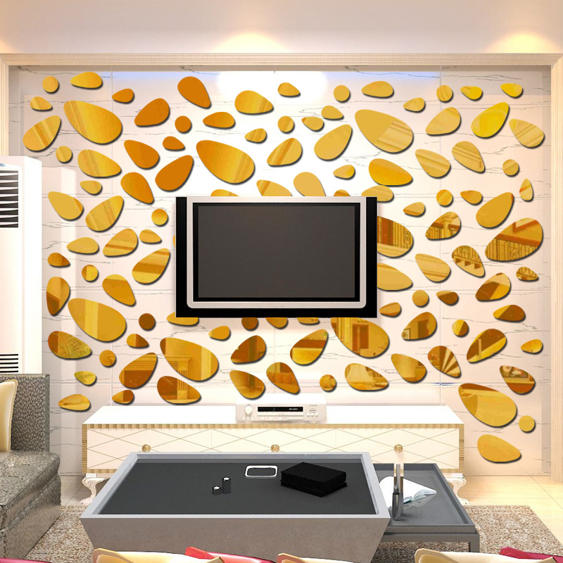 跨境鹅卵石亚克力镜面墙贴玄关天花装饰贴 椭圆创意 镜子贴 HL