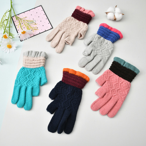 Winter Men and Women warm Gloves Writing Game Leaking Two Fingers Thickened Knitted Gloves Adult Cold-Proof Gloves Lace