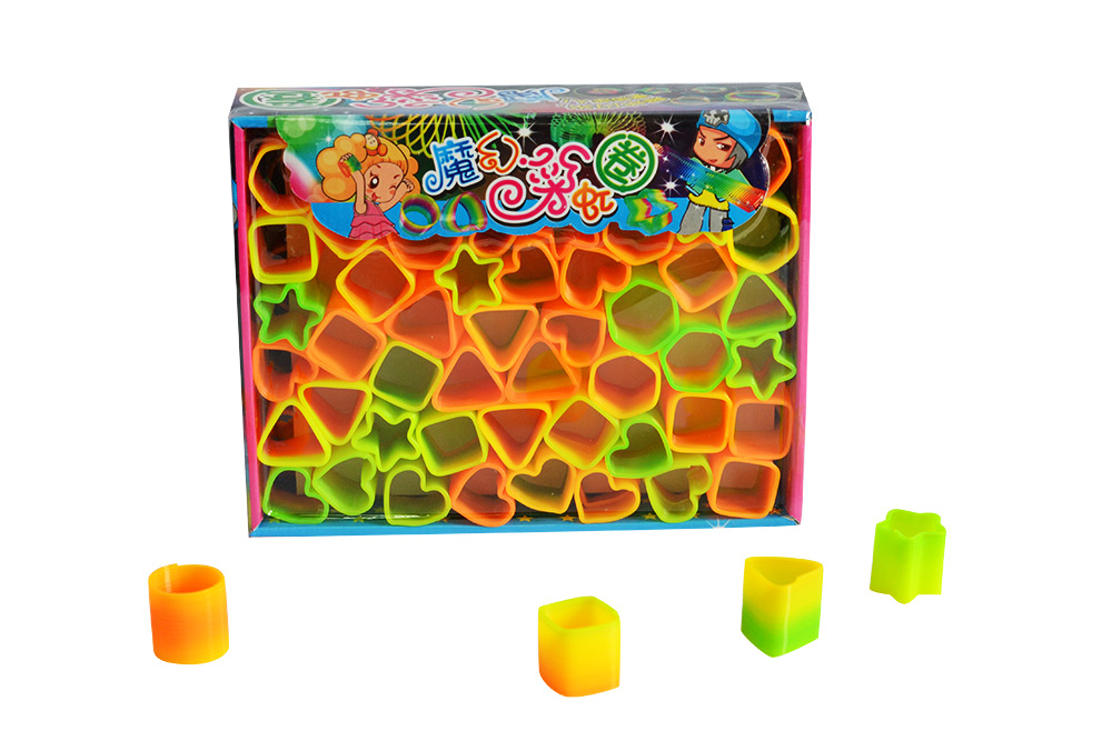 外贸热销小号盒装魔力彩虹圈塔弹簧圈弹力圈婴幼儿童益智玩具早教