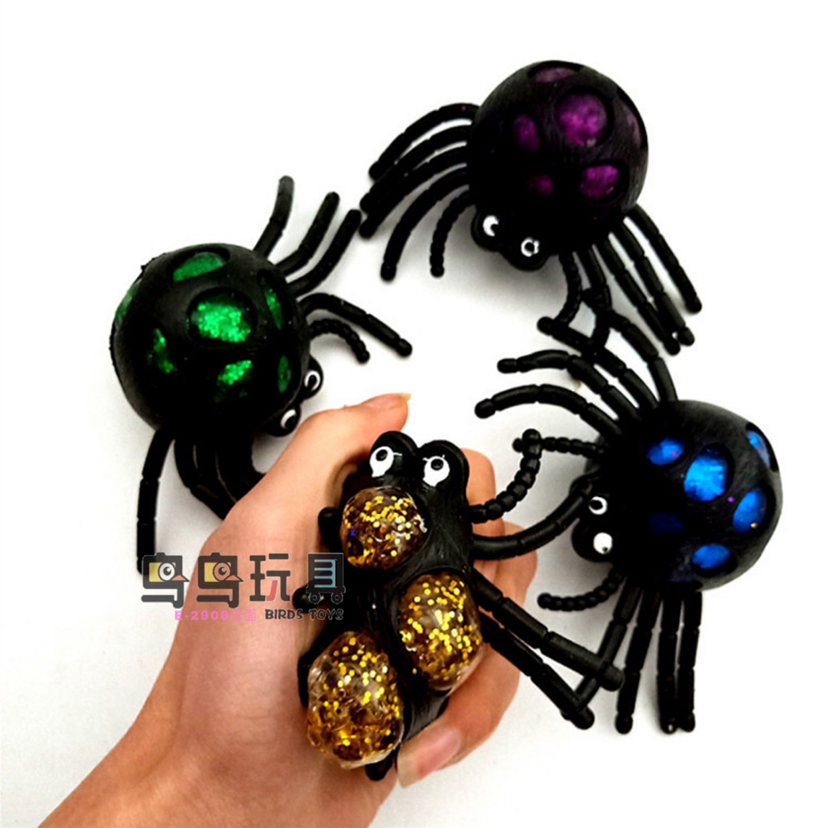 热卖仿真整蛊发泄蜘蛛 减压挤压玩具发泄球恶心捏不破厂家直供金粉