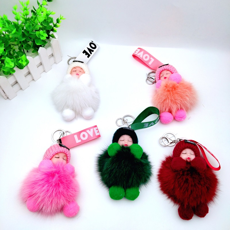 新款睡眠娃娃毛球挂件可爱钥匙扣学生背包包挂件玩偶活动礼品批发