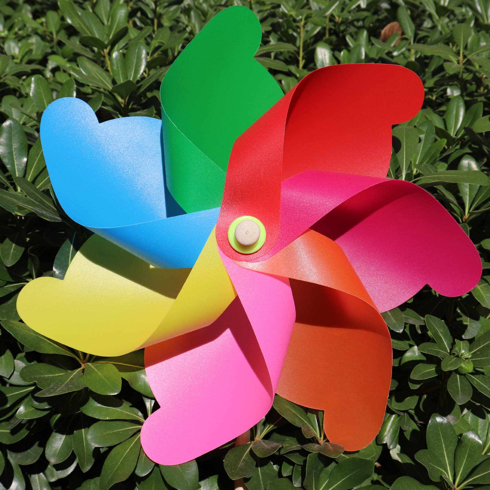 42CM七彩木杆大风车儿童玩具园林塑料木风车批发幼儿园户外装饰