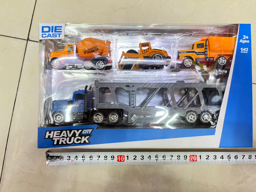 合金拖头拖拦车+3只合金工程车开窗盒包装