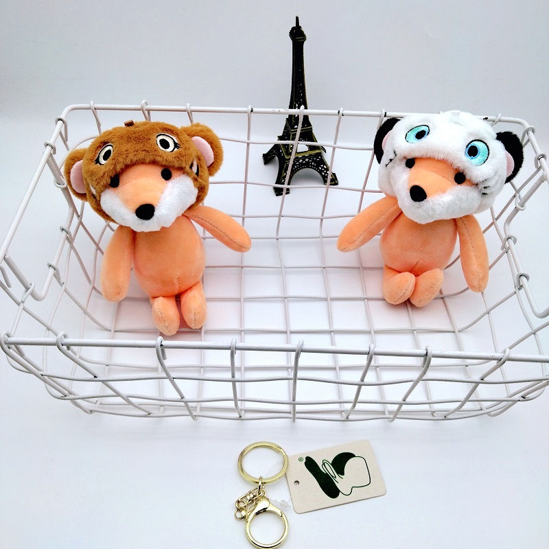 新款可爱狐假虎威毛绒玩具钥匙扣学生包包挂件抓机娃娃货源玩偶