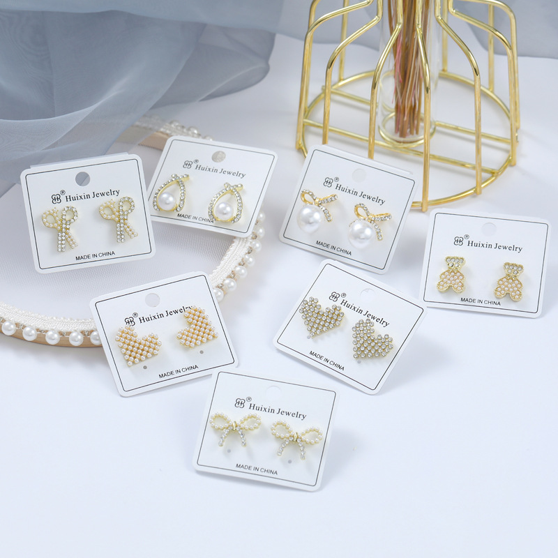 小珍珠银针耳钉耳环2021年新款潮韩国气质网红爱心简约蝴蝶结耳饰