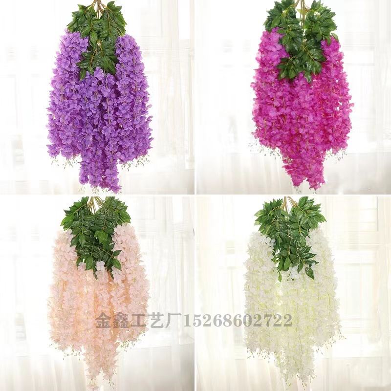 紫藤条紫罗兰豆花绣球花串吊顶垂吊花婚庆花仿真花酒店大厅装饰花