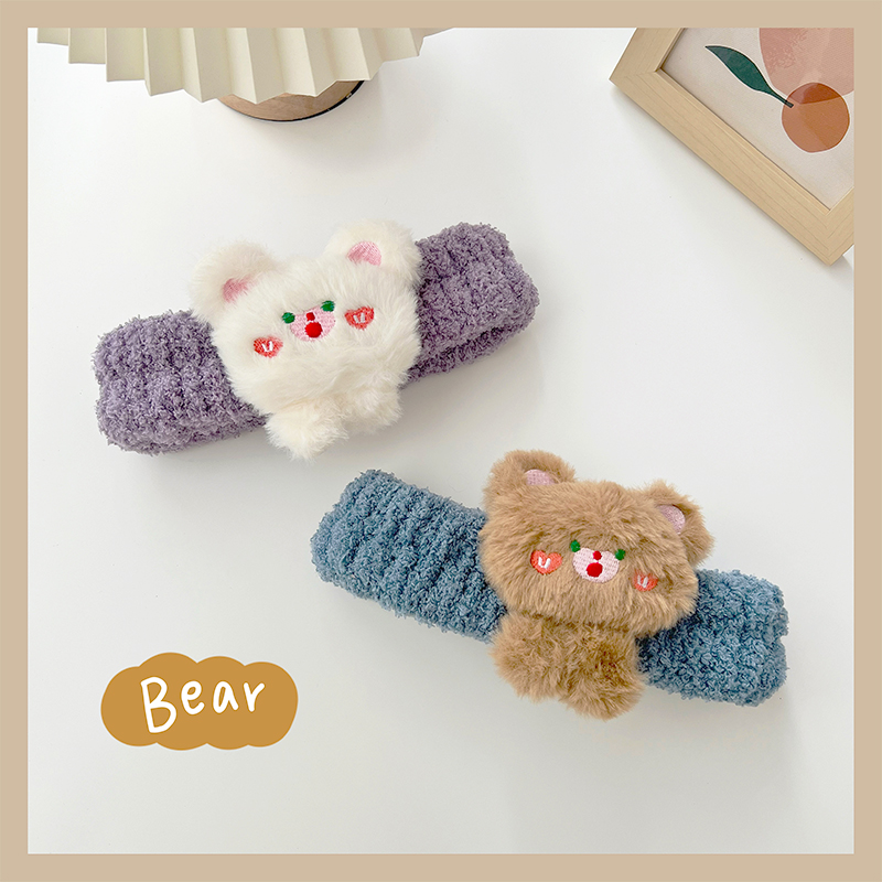 韩国新款洗脸发带 敷面膜专用束发带发箍 毛绒连脚小熊头带发饰