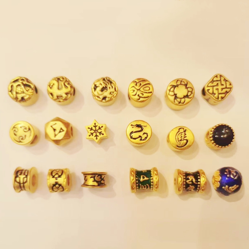 黄铜沙金滴油方形大孔隔珠手链配珠皮绳手链串珠DIY手链滴油配珠