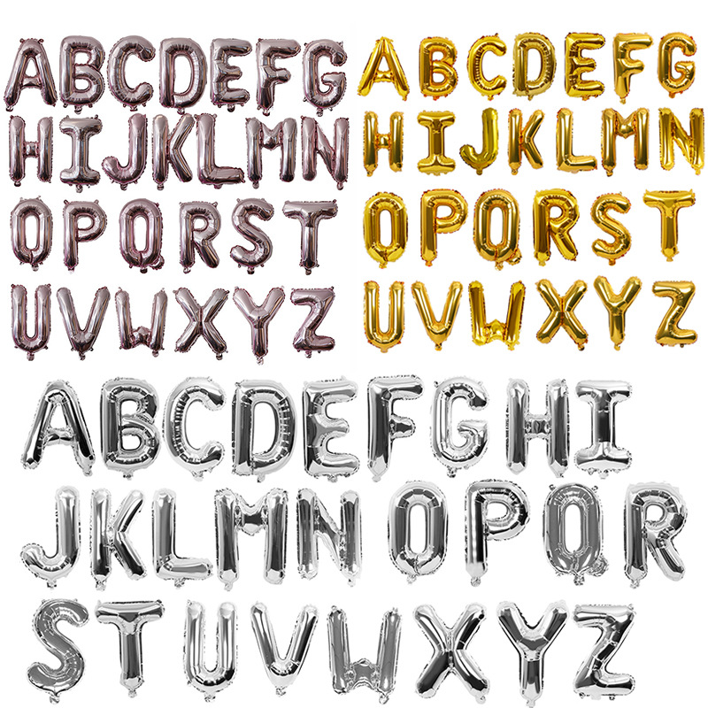 仿美版瘦体16寸英文A-Z小字母气球生日婚庆婚房装饰铝膜气球批发