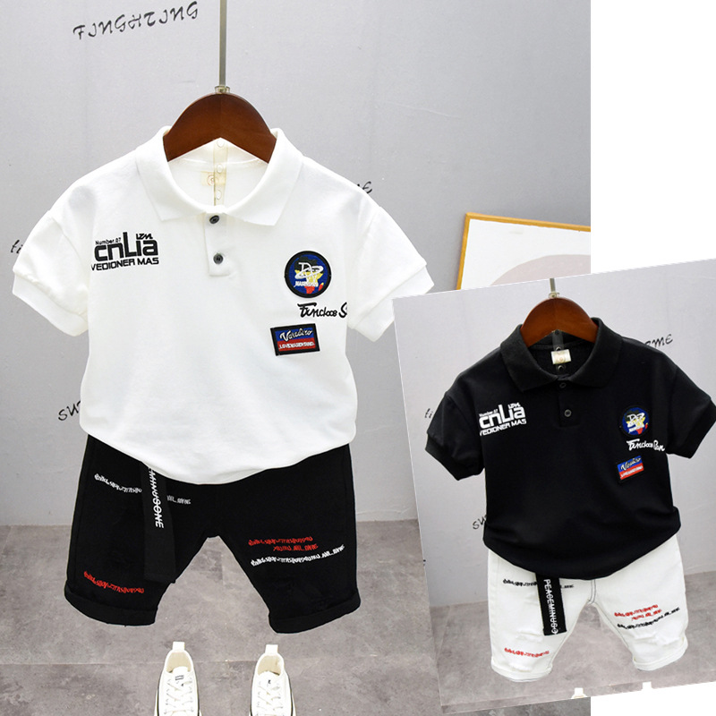 外贸 自产自销 夏季男童短袖 儿童翻领T恤 洋气上衣