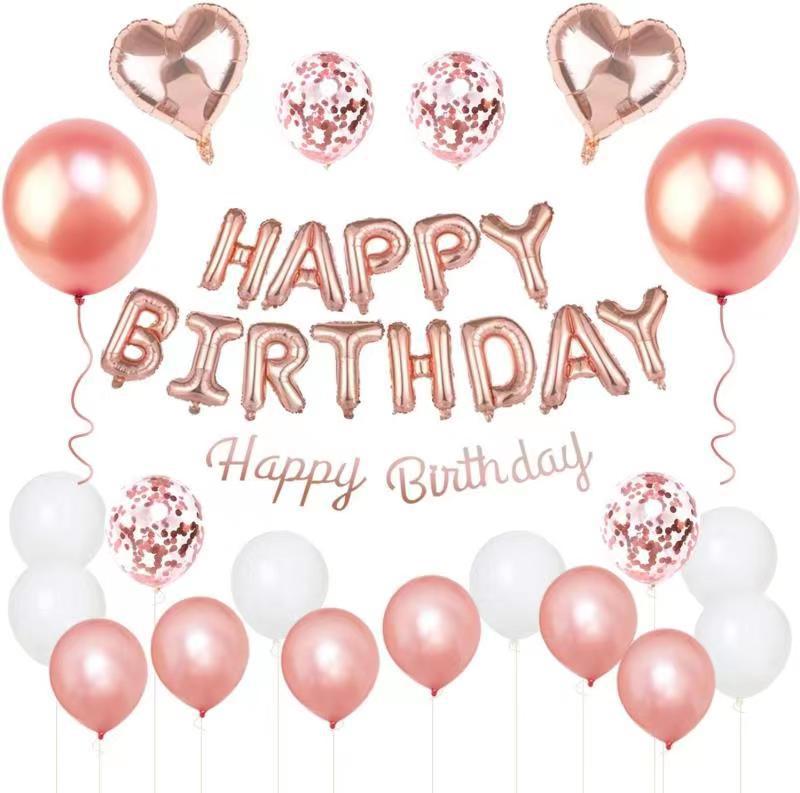 金黑玫瑰金色生日套装铝膜乳胶12寸18寸气球组合派对用品场景布置