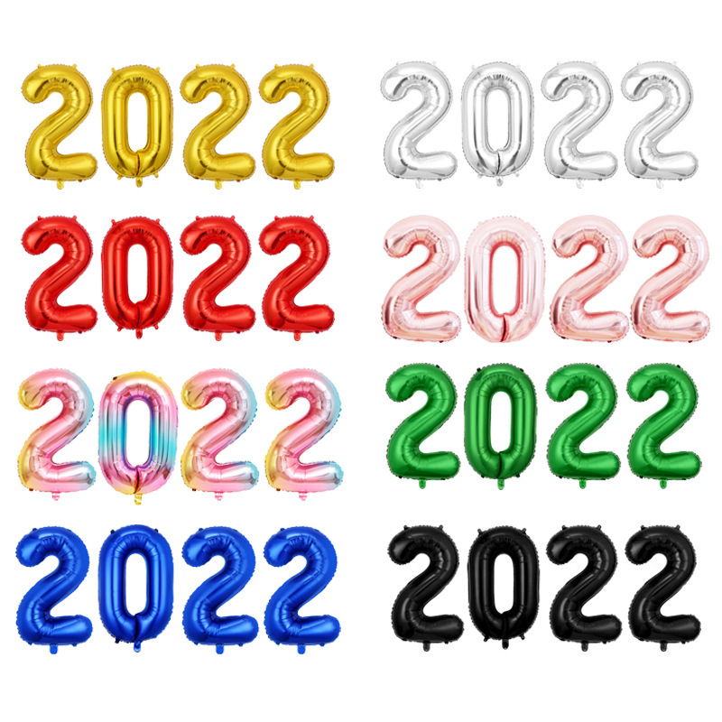 16寸32寸40寸大数字新年装饰铝箔气球套装 2022数字铝膜气球