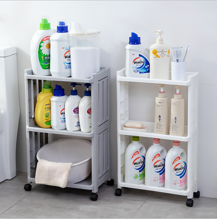 生间沐浴露置物架落地多层收纳架塑料卫带轮可移动浴室洗发水架子