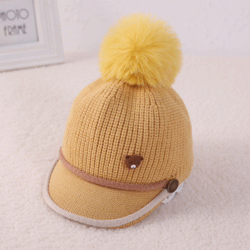 Children‘s Hat Korean Style New Autumn and Winter Bear Baseball Woolen Cap Boys and Girls Warm Hat Baby Knit Hat