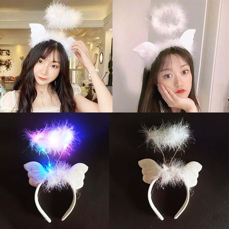 天使小翅膀头箍羽毛鹅毛发光网红头饰超仙义乌儿童小玩具厂家批发