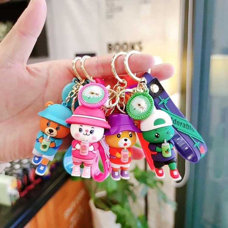 饮料潮熊卡通公仔钥匙扣情侣包包挂件创意礼品赠品娃娃机商品批发