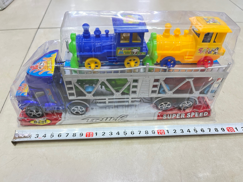 新款惯性拖车P罩包装，拖两辆火车，2辆赛车