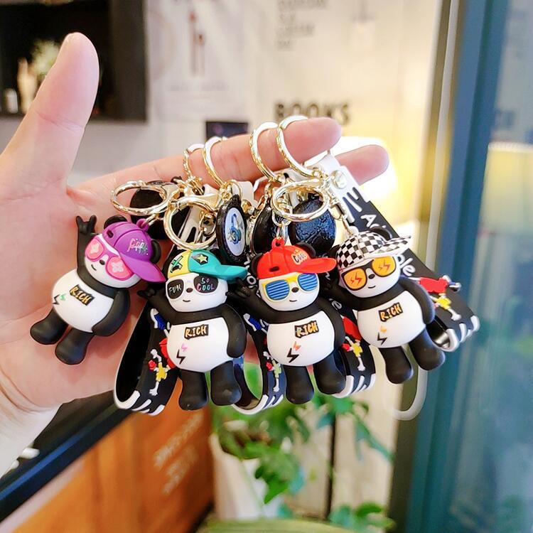 墨镜熊猫卡通公仔钥匙扣情侣包包挂件创意礼品赠品娃娃机商品批发
