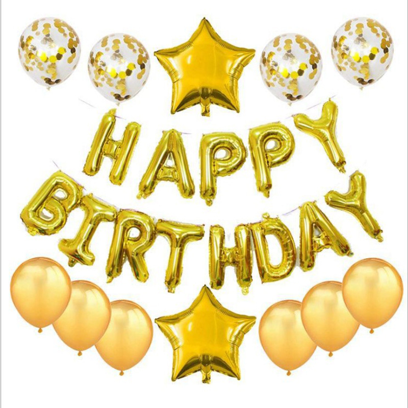 跨境12寸亮片铝箔气球套装生日快乐派对装饰铝膜纸屑字母气球套餐