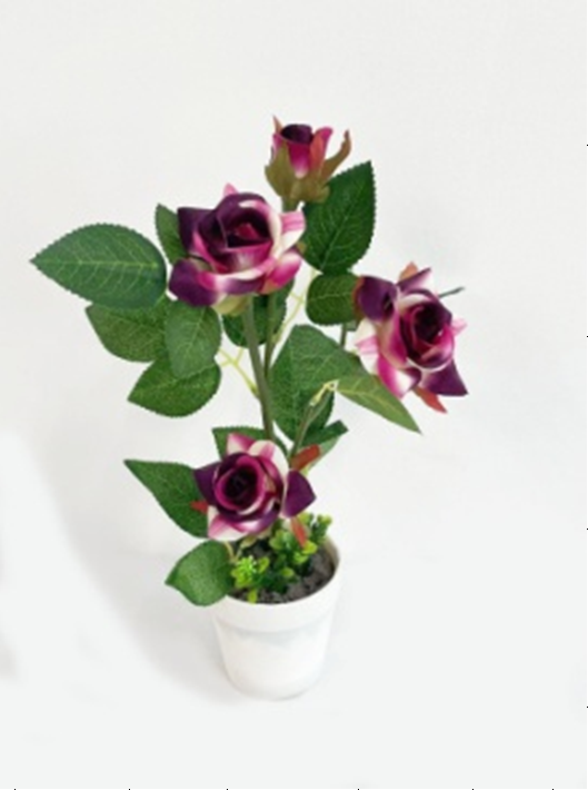 厂家批发 仿真渐变玫瑰 假花盆景白色塑料盆栽装饰