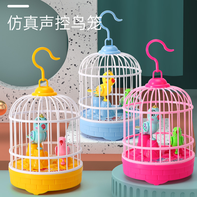 感应声控小鸟玩具仿真电动带鸟笼有声会动会叫儿童3-4岁婴儿宝宝