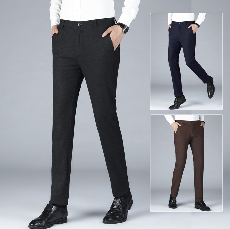 2021秋季新款男裤男士磨毛弹力商务裤百搭男式直筒修身休闲长裤子