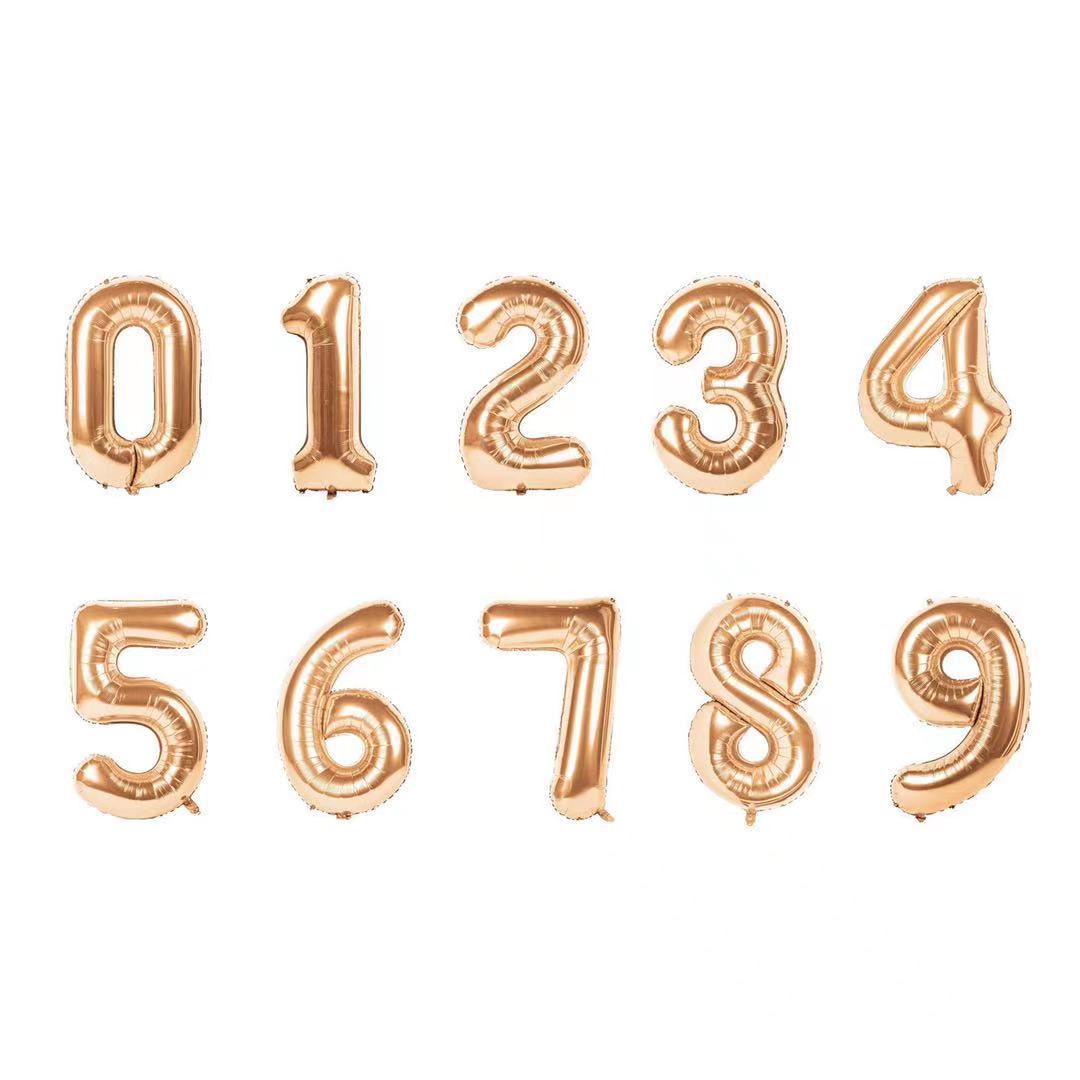 铝膜铝箔16英寸小号数字庆典装饰气球生日套装套餐派对玫瑰金黑色