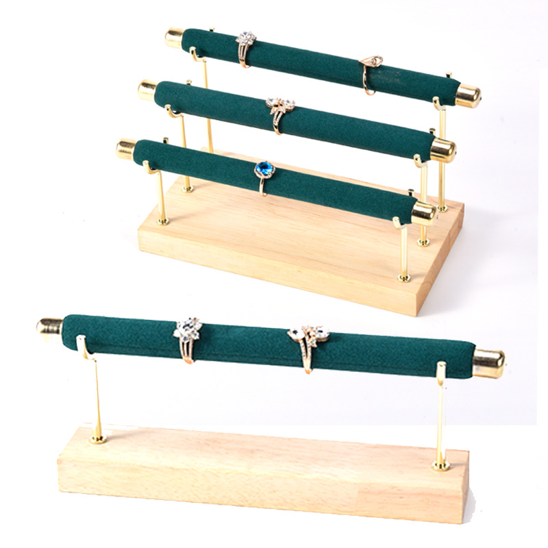 实木简约戒指收纳架便携式饰品展示架弹条欧式首饰收纳橱窗陈列