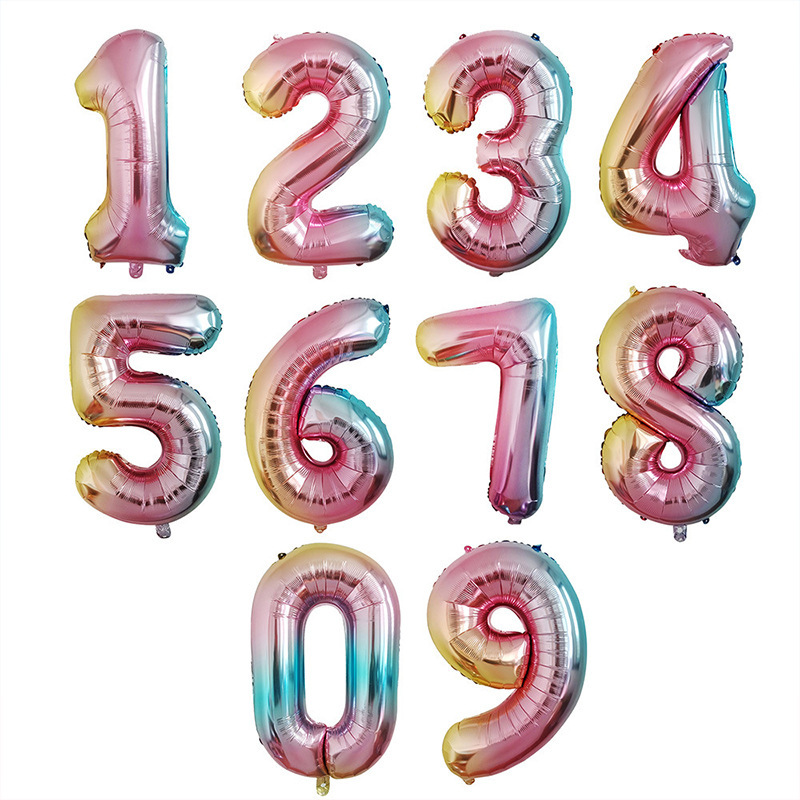 数字气球40寸彩虹渐变数字跨境专供生日派对装饰场景铝膜40寸数字