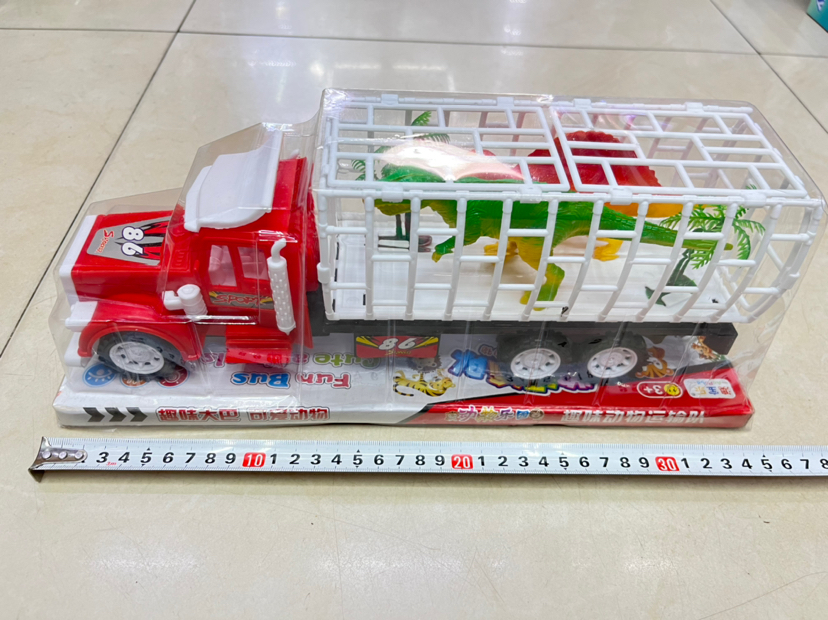 新款滑行工程车动物围栏车拖两只恐龙