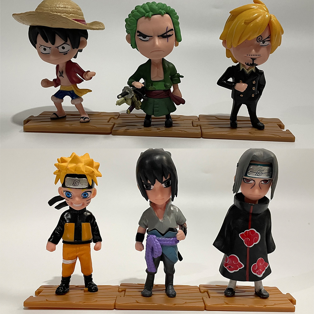 3款火影鸣人佐助海贼路飞手办盲盒玩具扭蛋公仔模型蛋糕汽车摆件