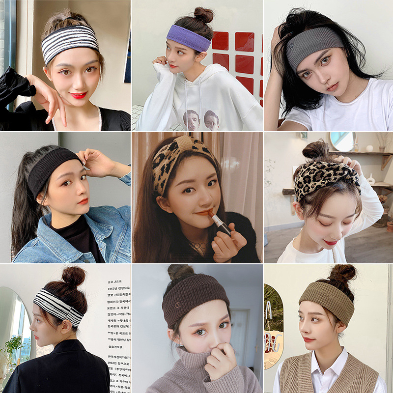 韩版秋冬交叉头带简约纯色宽版运动发带新款毛线针织束发带头箍女