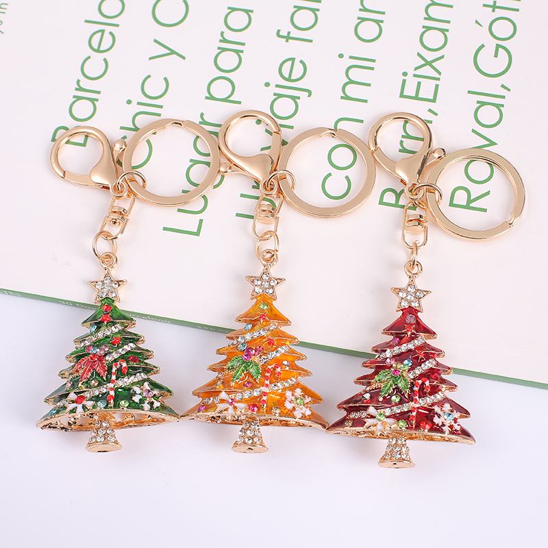 金属水钻圣诞树挂件小礼物汽车钥匙扣饰品可爱包包挂件
