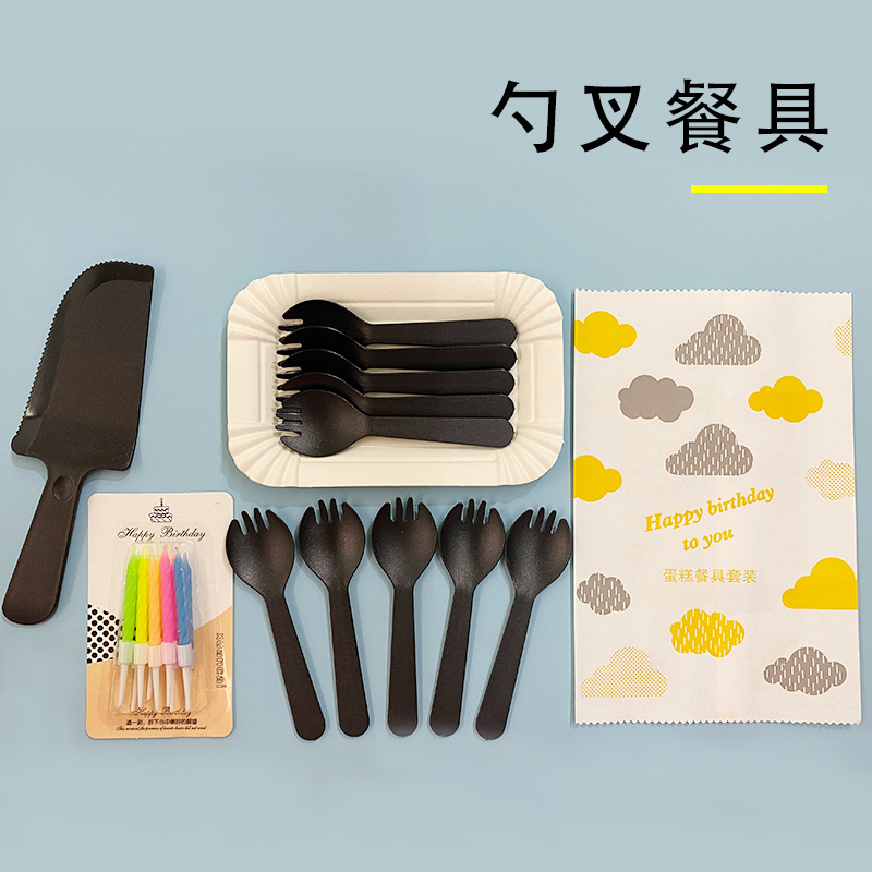 蛋糕刀叉 一次性生日蛋糕勺叉餐具 派对蛋糕餐具套装批发