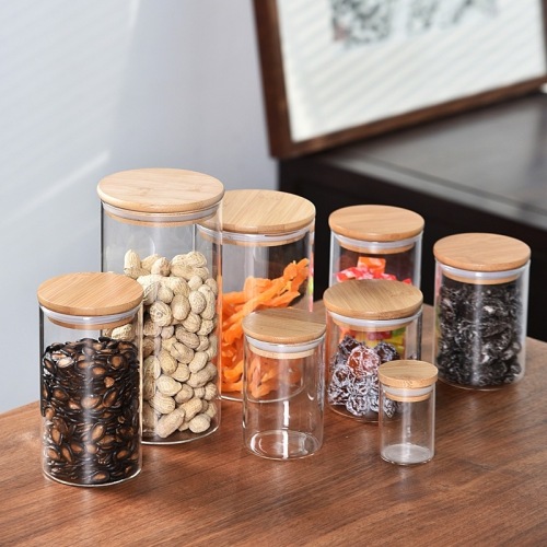 bamboo cover storage tank borosilicate heat-resistant glass small size sealed glass jar snack candy nuts grains storage tank