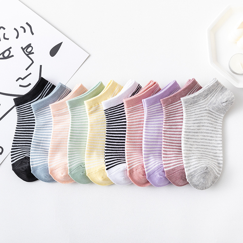 春夏新款袜子女 基础款女士条纹船袜 休闲舒适浅口短袜子批发